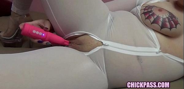  ChickPass - Curvy MILF Selena Sky masturbates in a sheer bodystocking